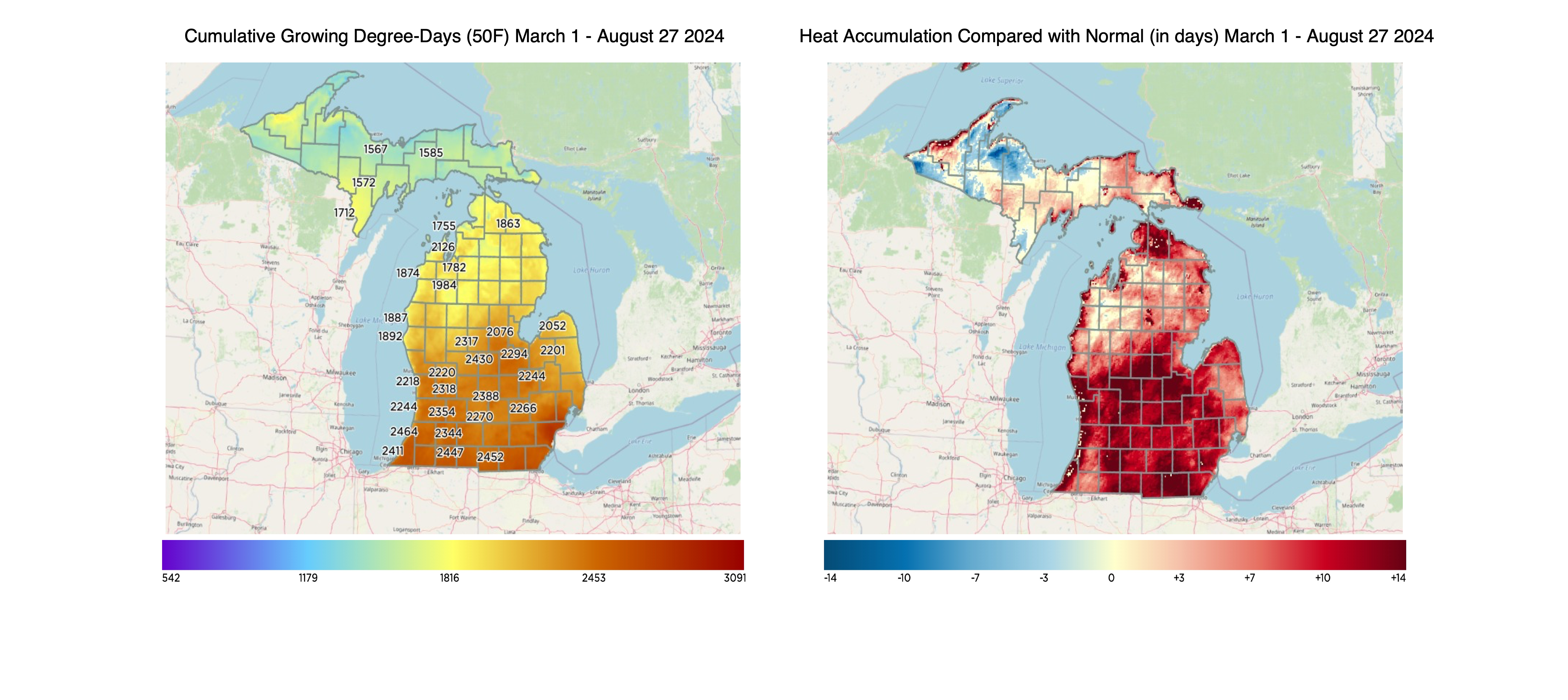 Enviroweather cumulative growing degree days, Enviroweather heat accumulation.